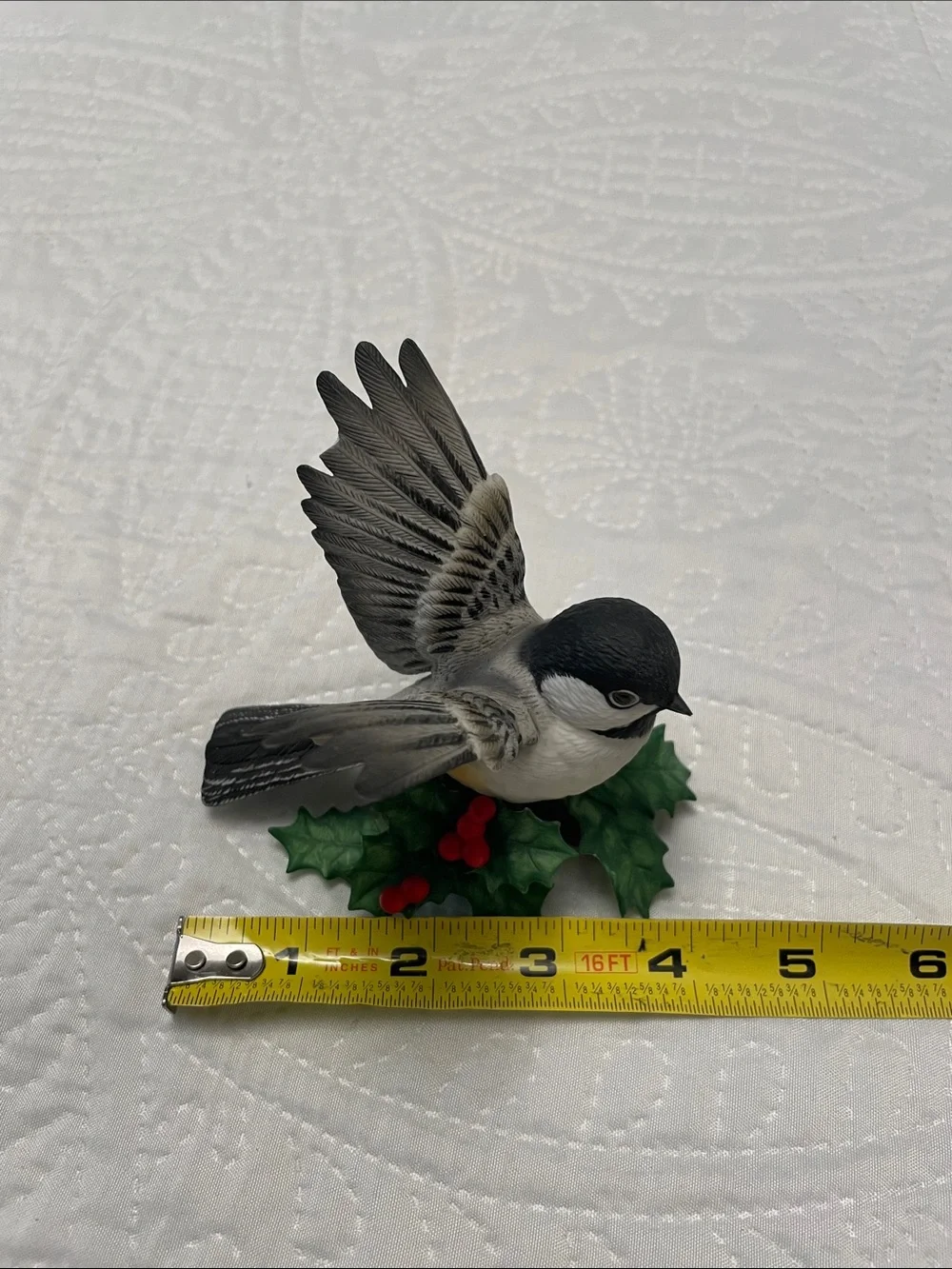 Lenox Fine Porcelain CHICKADEE Bird Figurine with Holly & Red Berries Decor